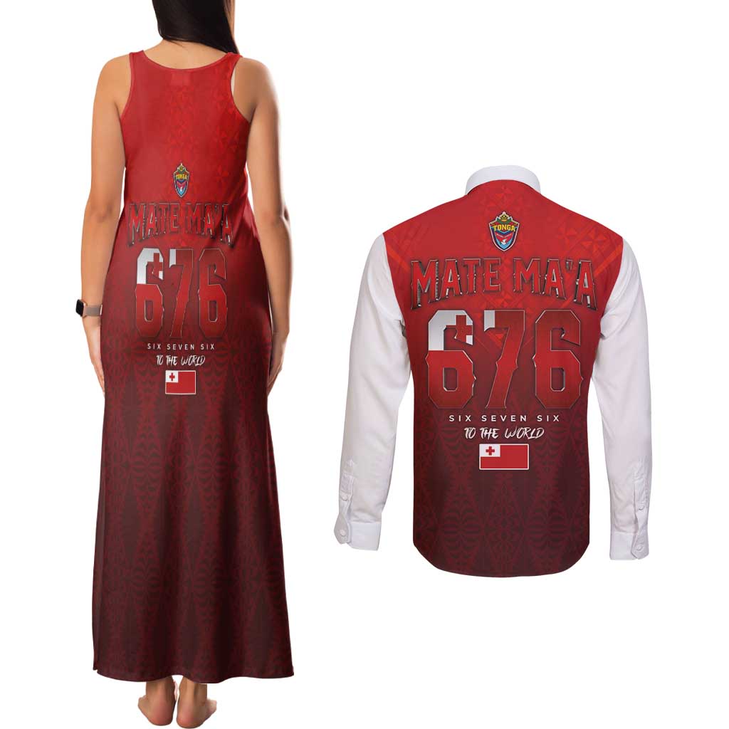 Mate Ma'a Tonga Rugby Couples Matching Tank Maxi Dress and Long Sleeve Button Shirt Six Seven Six to The World LT03 - Polynesian Pride
