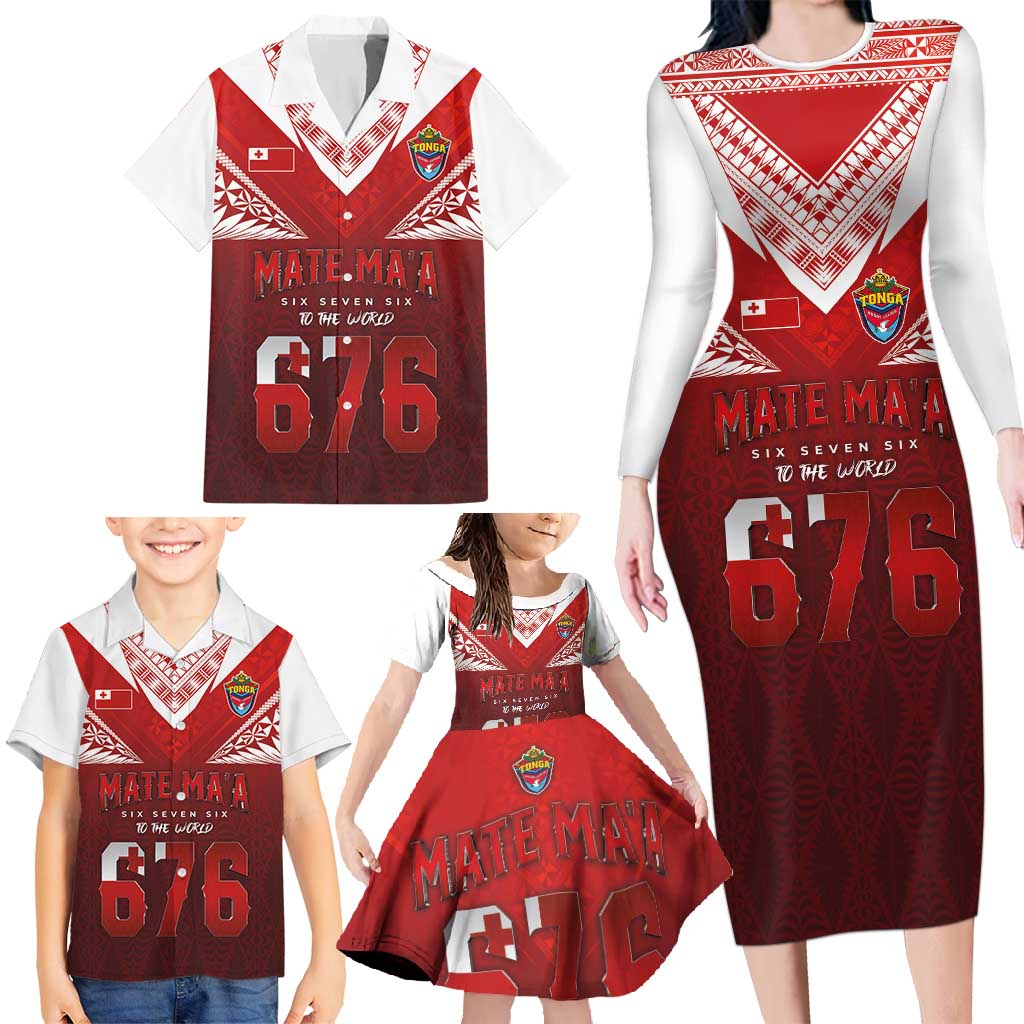 Mate Ma'a Tonga Rugby Family Matching Long Sleeve Bodycon Dress and Hawaiian Shirt Six Seven Six to The World LT03 - Polynesian Pride
