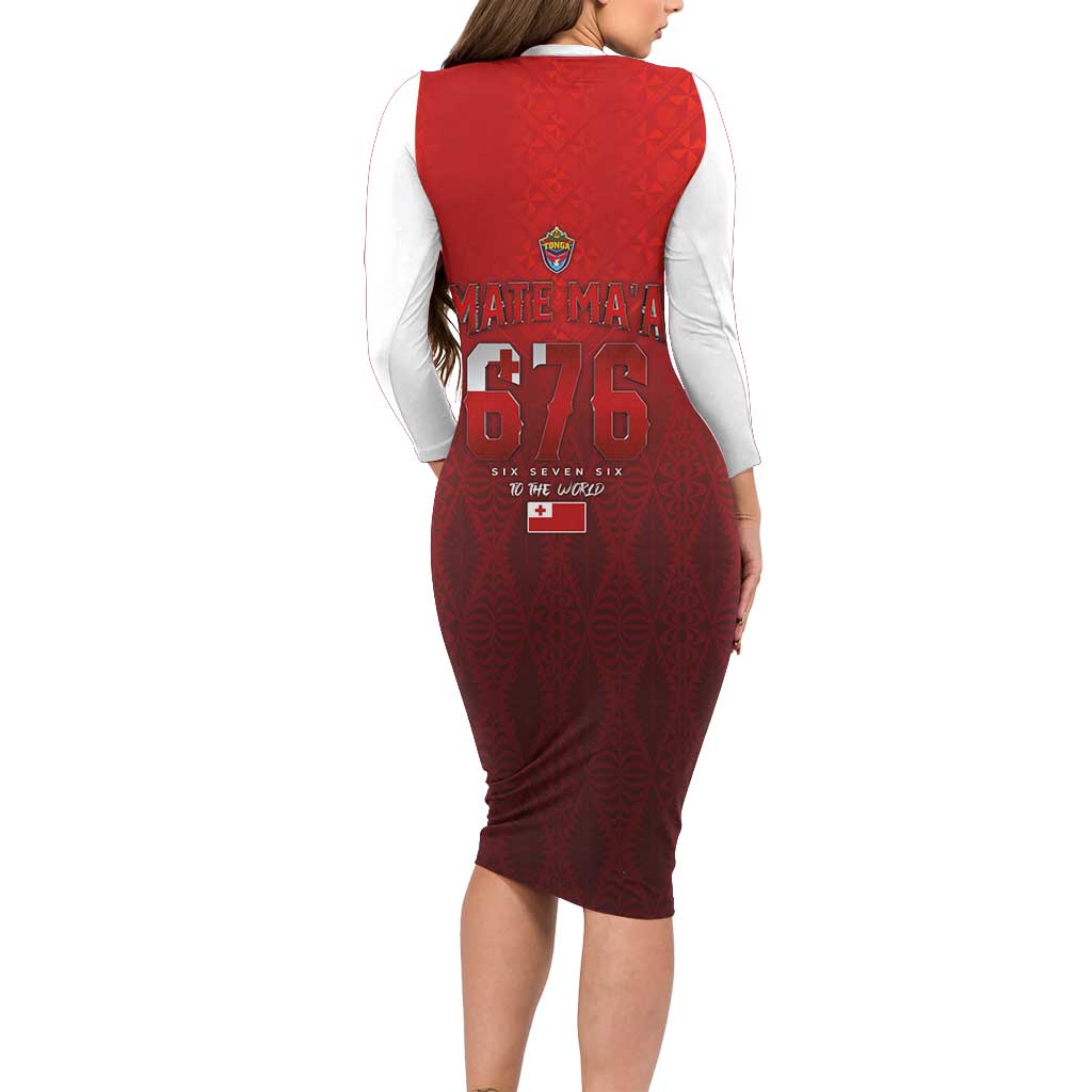 Mate Ma'a Tonga Rugby Family Matching Long Sleeve Bodycon Dress and Hawaiian Shirt Six Seven Six to The World LT03 - Polynesian Pride