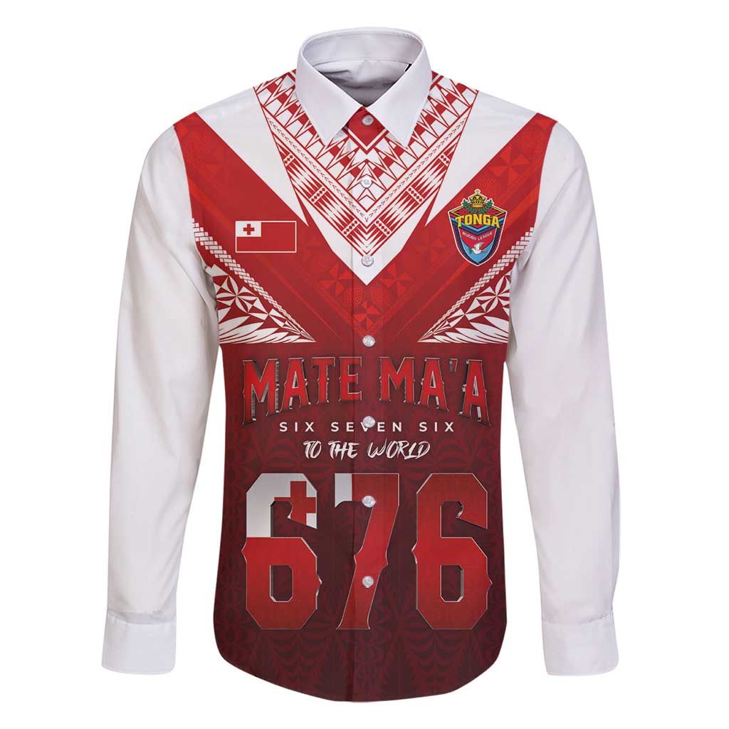 Mate Ma'a Tonga Rugby Family Matching Mermaid Dress and Hawaiian Shirt Six Seven Six to The World LT03 Dad's Shirt - Long Sleeve Red - Polynesian Pride
