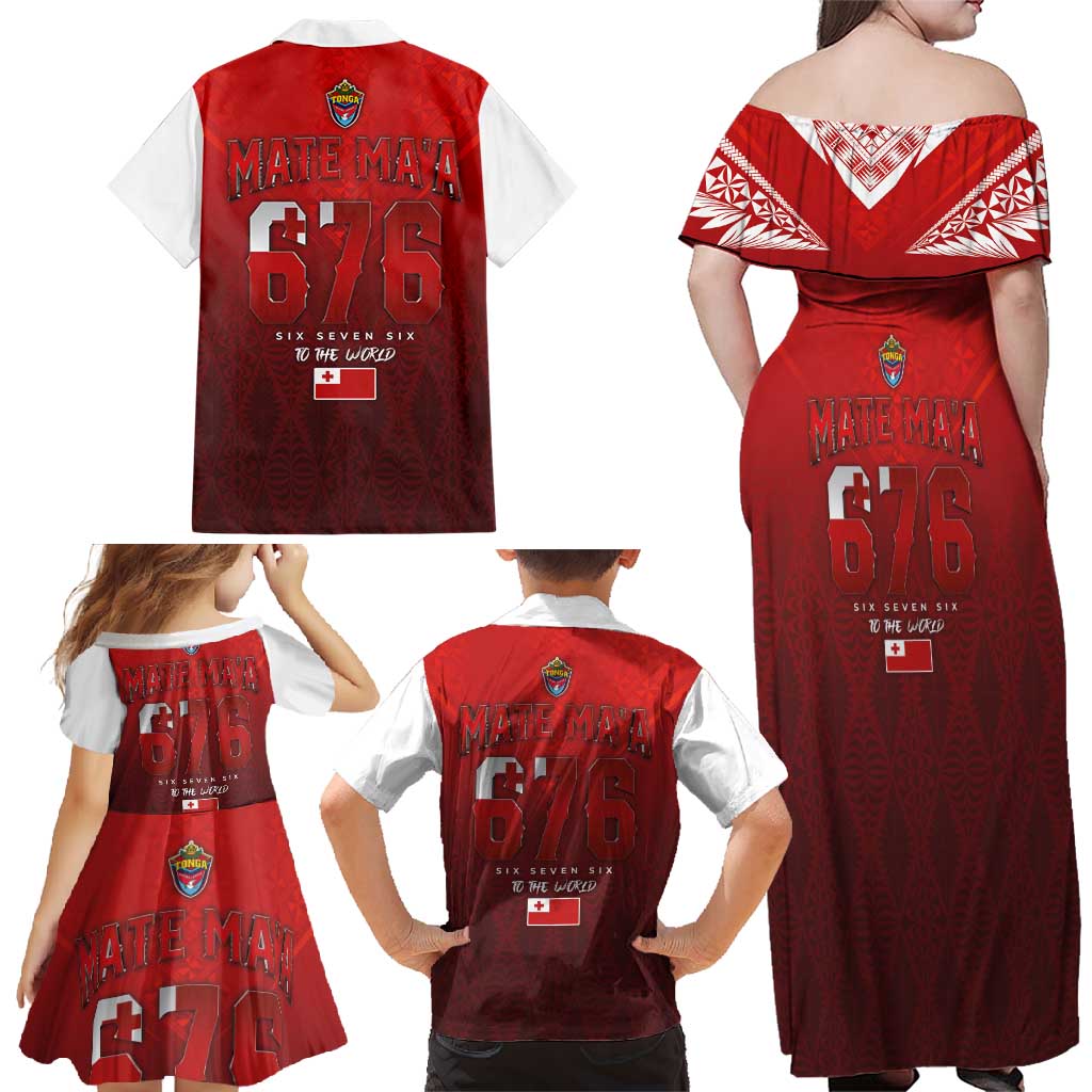 Mate Ma'a Tonga Rugby Family Matching Off Shoulder Maxi Dress and Hawaiian Shirt Six Seven Six to The World LT03 - Polynesian Pride