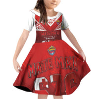 Mate Ma'a Tonga Rugby Family Matching Off Shoulder Short Dress and Hawaiian Shirt Six Seven Six to The World LT03 Daughter's Dress Red - Polynesian Pride
