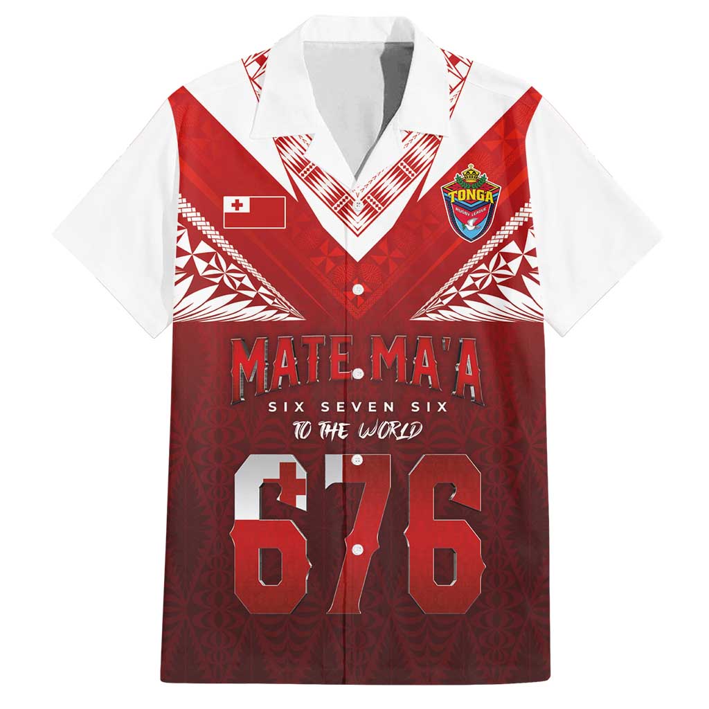 Mate Ma'a Tonga Rugby Family Matching Off Shoulder Short Dress and Hawaiian Shirt Six Seven Six to The World LT03 Dad's Shirt - Short Sleeve Red - Polynesian Pride