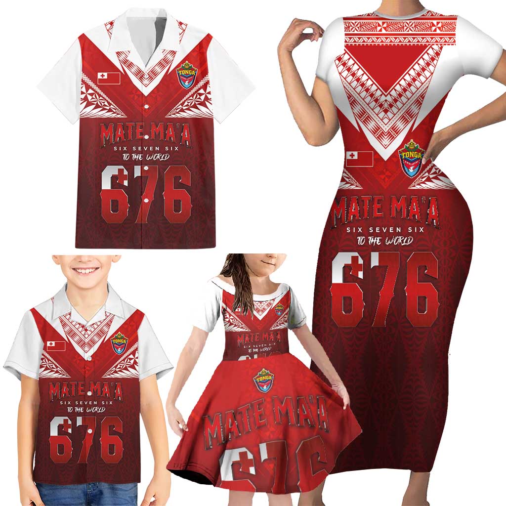 Mate Ma'a Tonga Rugby Family Matching Short Sleeve Bodycon Dress and Hawaiian Shirt Six Seven Six to The World LT03 - Polynesian Pride