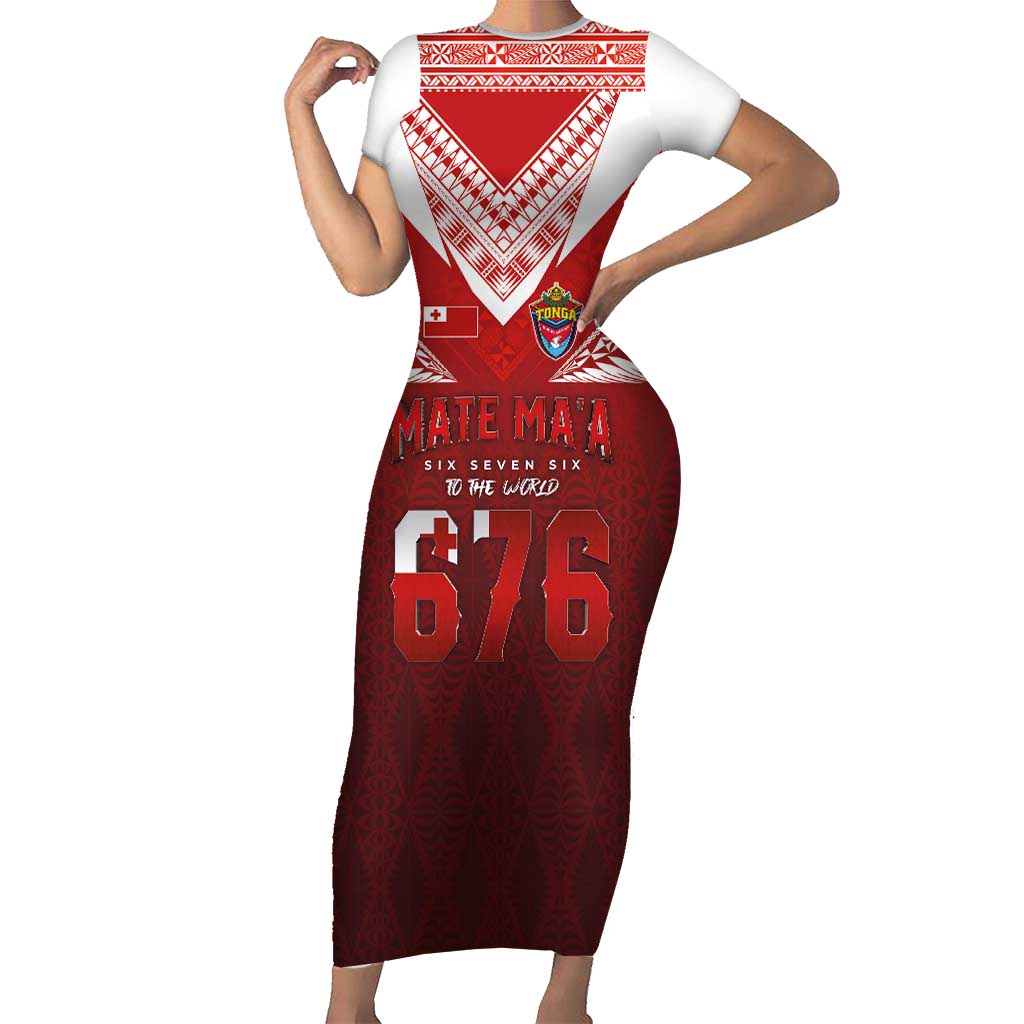 Mate Ma'a Tonga Rugby Family Matching Short Sleeve Bodycon Dress and Hawaiian Shirt Six Seven Six to The World LT03 Mom's Dress Red - Polynesian Pride