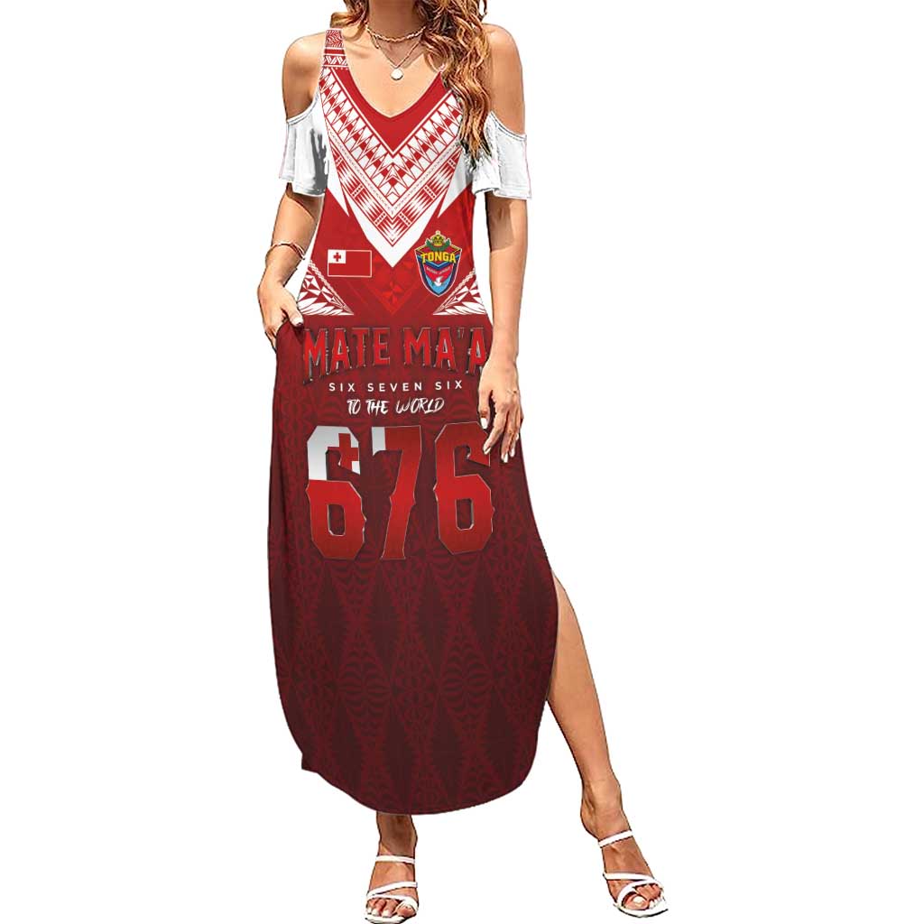 Mate Ma'a Tonga Rugby Family Matching Summer Maxi Dress and Hawaiian Shirt Six Seven Six to The World LT03 Mom's Dress Red - Polynesian Pride