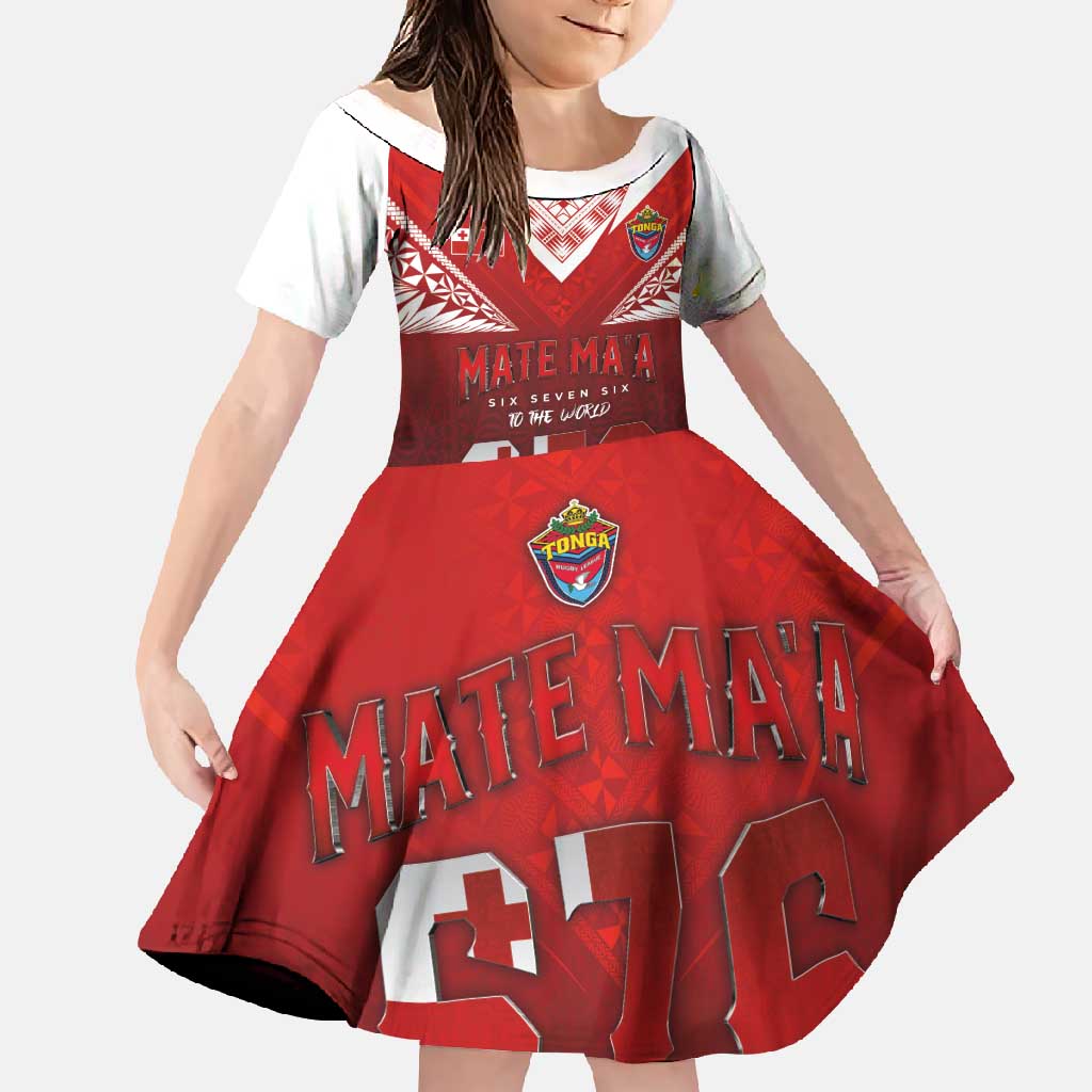 Mate Ma'a Tonga Rugby Family Matching Tank Maxi Dress and Hawaiian Shirt Six Seven Six to The World LT03 Daughter's Dress Red - Polynesian Pride