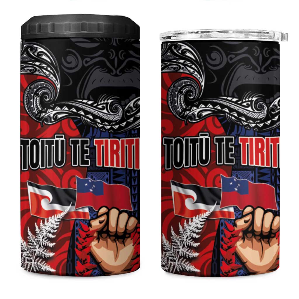 Aotearoa and Samoa Toitu Te Tiriti 4 in 1 Can Cooler Tumbler Honour the Treaty - Te Tiriti Is Us LT03 One Size: 16 oz Black - Polynesian Pride