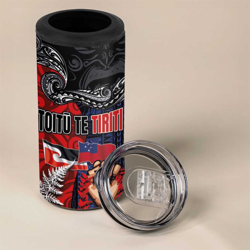 Aotearoa and Samoa Toitu Te Tiriti 4 in 1 Can Cooler Tumbler Honour the Treaty - Te Tiriti Is Us LT03 - Polynesian Pride