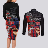 Aotearoa and Samoa Toitu Te Tiriti Couples Matching Long Sleeve Bodycon Dress and Long Sleeve Button Shirt Honour the Treaty - Te Tiriti Is Us LT03 - Polynesian Pride