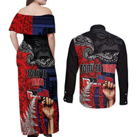 Aotearoa and Samoa Toitu Te Tiriti Couples Matching Off Shoulder Maxi Dress and Long Sleeve Button Shirt Honour the Treaty - Te Tiriti Is Us LT03 - Polynesian Pride