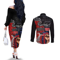 Aotearoa and Samoa Toitu Te Tiriti Couples Matching Off The Shoulder Long Sleeve Dress and Long Sleeve Button Shirt Honour the Treaty - Te Tiriti Is Us LT03 - Polynesian Pride