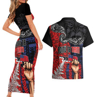 Aotearoa and Samoa Toitu Te Tiriti Couples Matching Short Sleeve Bodycon Dress and Hawaiian Shirt Honour the Treaty - Te Tiriti Is Us LT03 - Polynesian Pride