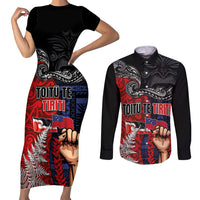 Aotearoa and Samoa Toitu Te Tiriti Couples Matching Short Sleeve Bodycon Dress and Long Sleeve Button Shirt Honour the Treaty - Te Tiriti Is Us LT03 Black - Polynesian Pride