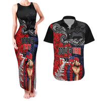 Aotearoa and Samoa Toitu Te Tiriti Couples Matching Tank Maxi Dress and Hawaiian Shirt Honour the Treaty - Te Tiriti Is Us LT03 Black - Polynesian Pride