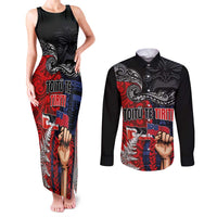 Aotearoa and Samoa Toitu Te Tiriti Couples Matching Tank Maxi Dress and Long Sleeve Button Shirt Honour the Treaty - Te Tiriti Is Us LT03 Black - Polynesian Pride