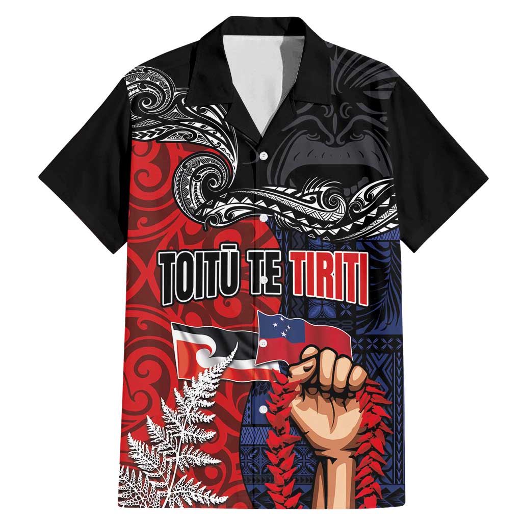 Aotearoa and Samoa Toitu Te Tiriti Family Matching Mermaid Dress and Hawaiian Shirt Honour the Treaty - Te Tiriti Is Us LT03 Dad's Shirt - Short Sleeve Black - Polynesian Pride
