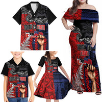 Aotearoa and Samoa Toitu Te Tiriti Family Matching Off Shoulder Maxi Dress and Hawaiian Shirt Honour the Treaty - Te Tiriti Is Us LT03 - Polynesian Pride