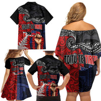 Aotearoa and Samoa Toitu Te Tiriti Family Matching Off Shoulder Short Dress and Hawaiian Shirt Honour the Treaty - Te Tiriti Is Us LT03 - Polynesian Pride