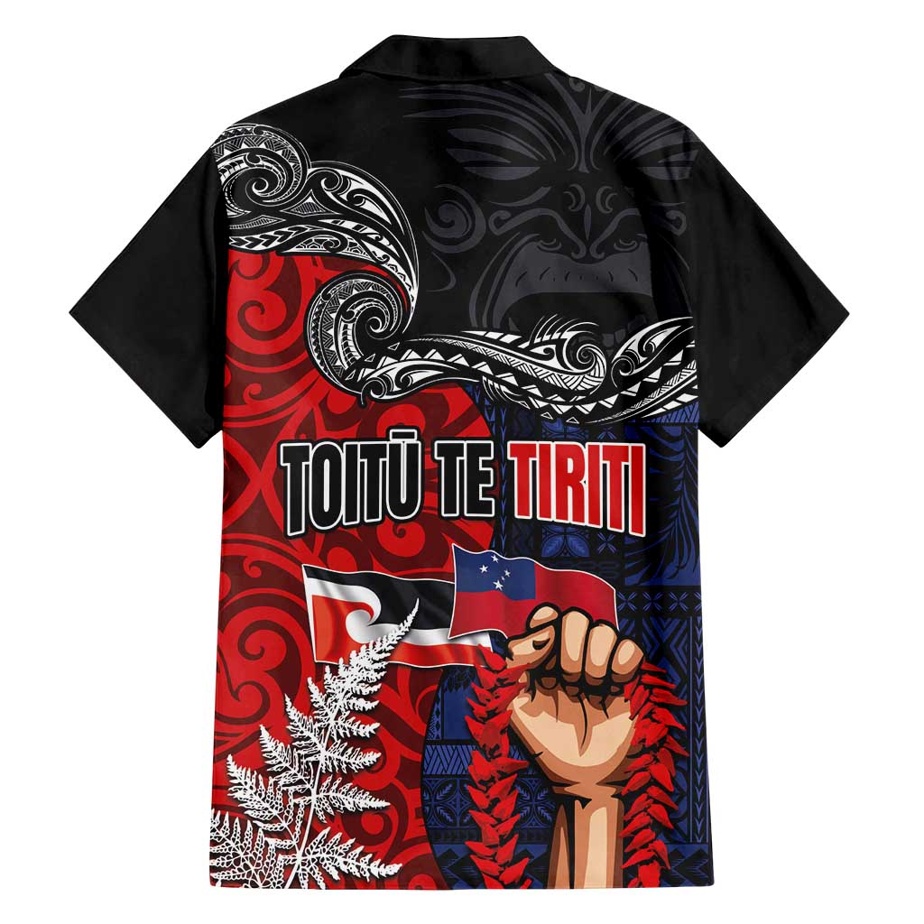 Aotearoa and Samoa Toitu Te Tiriti Family Matching Off Shoulder Short Dress and Hawaiian Shirt Honour the Treaty - Te Tiriti Is Us LT03 - Polynesian Pride