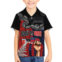 Aotearoa and Samoa Toitu Te Tiriti Family Matching Off Shoulder Short Dress and Hawaiian Shirt Honour the Treaty - Te Tiriti Is Us LT03 Son's Shirt Black - Polynesian Pride