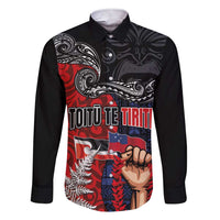 Aotearoa and Samoa Toitu Te Tiriti Family Matching Short Sleeve Bodycon Dress and Hawaiian Shirt Honour the Treaty - Te Tiriti Is Us LT03 Dad's Shirt - Long Sleeve Black - Polynesian Pride