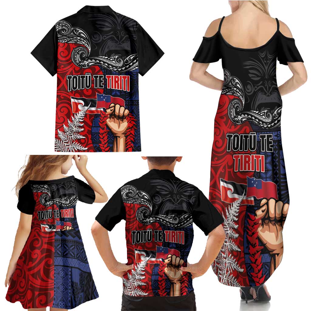 Aotearoa and Samoa Toitu Te Tiriti Family Matching Summer Maxi Dress and Hawaiian Shirt Honour the Treaty - Te Tiriti Is Us LT03 - Polynesian Pride