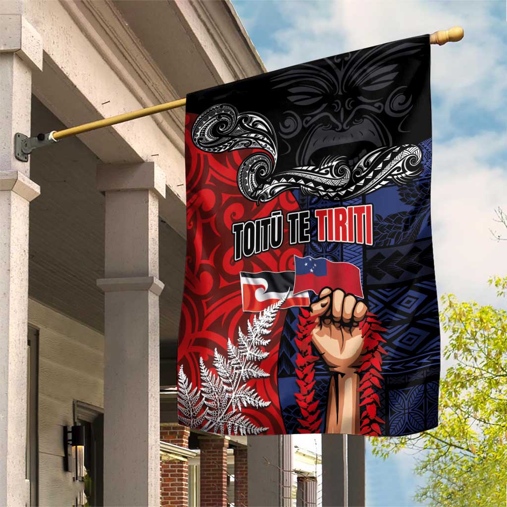 Aotearoa and Samoa Toitu Te Tiriti Garden Flag Honour the Treaty - Te Tiriti Is Us LT03 House Flag Black - Polynesian Pride