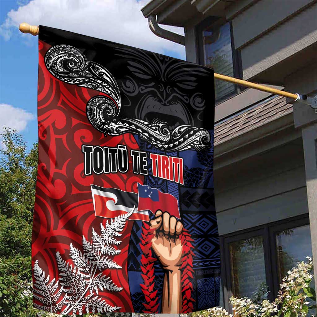 Aotearoa and Samoa Toitu Te Tiriti Garden Flag Honour the Treaty - Te Tiriti Is Us LT03 - Polynesian Pride