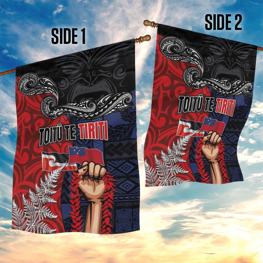 Aotearoa and Samoa Toitu Te Tiriti Garden Flag Honour the Treaty - Te Tiriti Is Us LT03 - Polynesian Pride