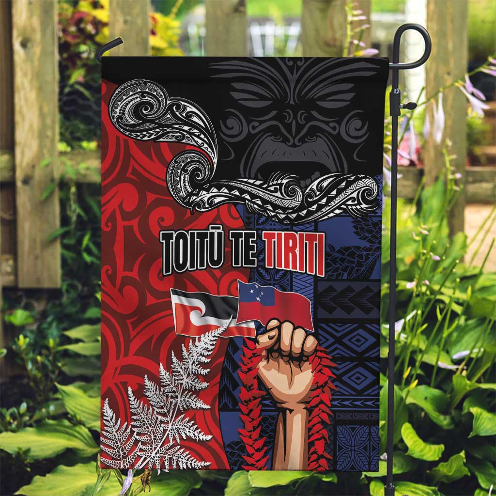 Aotearoa and Samoa Toitu Te Tiriti Garden Flag Honour the Treaty - Te Tiriti Is Us LT03 Garden Flag Black - Polynesian Pride