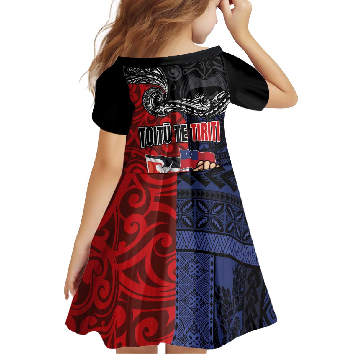 Aotearoa and Samoa Toitu Te Tiriti Kid Short Sleeve Dress Honour the Treaty - Te Tiriti Is Us LT03 - Polynesian Pride