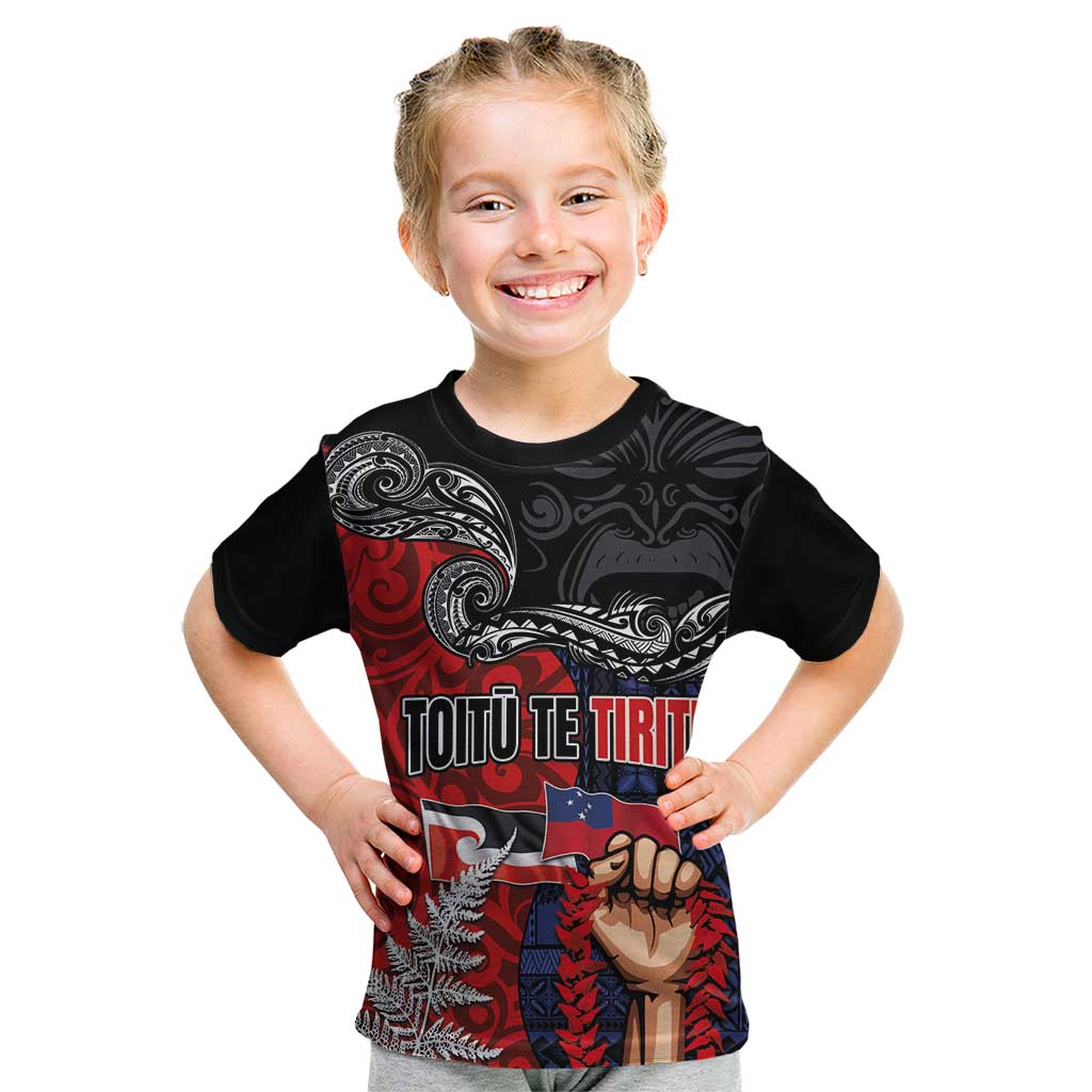Aotearoa and Samoa Toitu Te Tiriti Kid T Shirt Honour the Treaty - Te Tiriti Is Us LT03 Black - Polynesian Pride