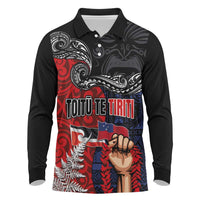 Aotearoa and Samoa Toitu Te Tiriti Long Sleeve Polo Shirt Honour the Treaty - Te Tiriti Is Us LT03 Black - Polynesian Pride