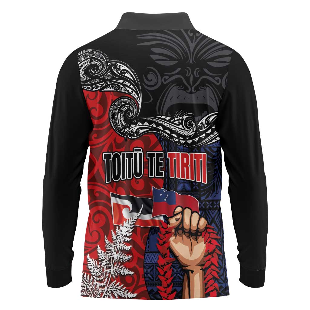 Aotearoa and Samoa Toitu Te Tiriti Long Sleeve Polo Shirt Honour the Treaty - Te Tiriti Is Us LT03 - Polynesian Pride