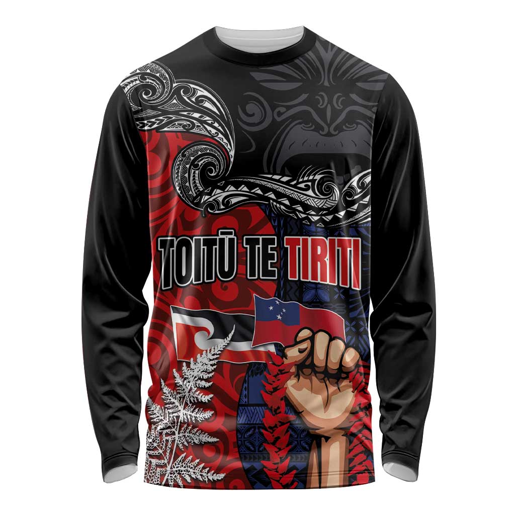 Aotearoa and Samoa Toitu Te Tiriti Long Sleeve Shirt Honour the Treaty - Te Tiriti Is Us LT03 Unisex Black - Polynesian Pride