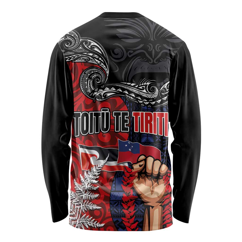 Aotearoa and Samoa Toitu Te Tiriti Long Sleeve Shirt Honour the Treaty - Te Tiriti Is Us LT03 - Polynesian Pride