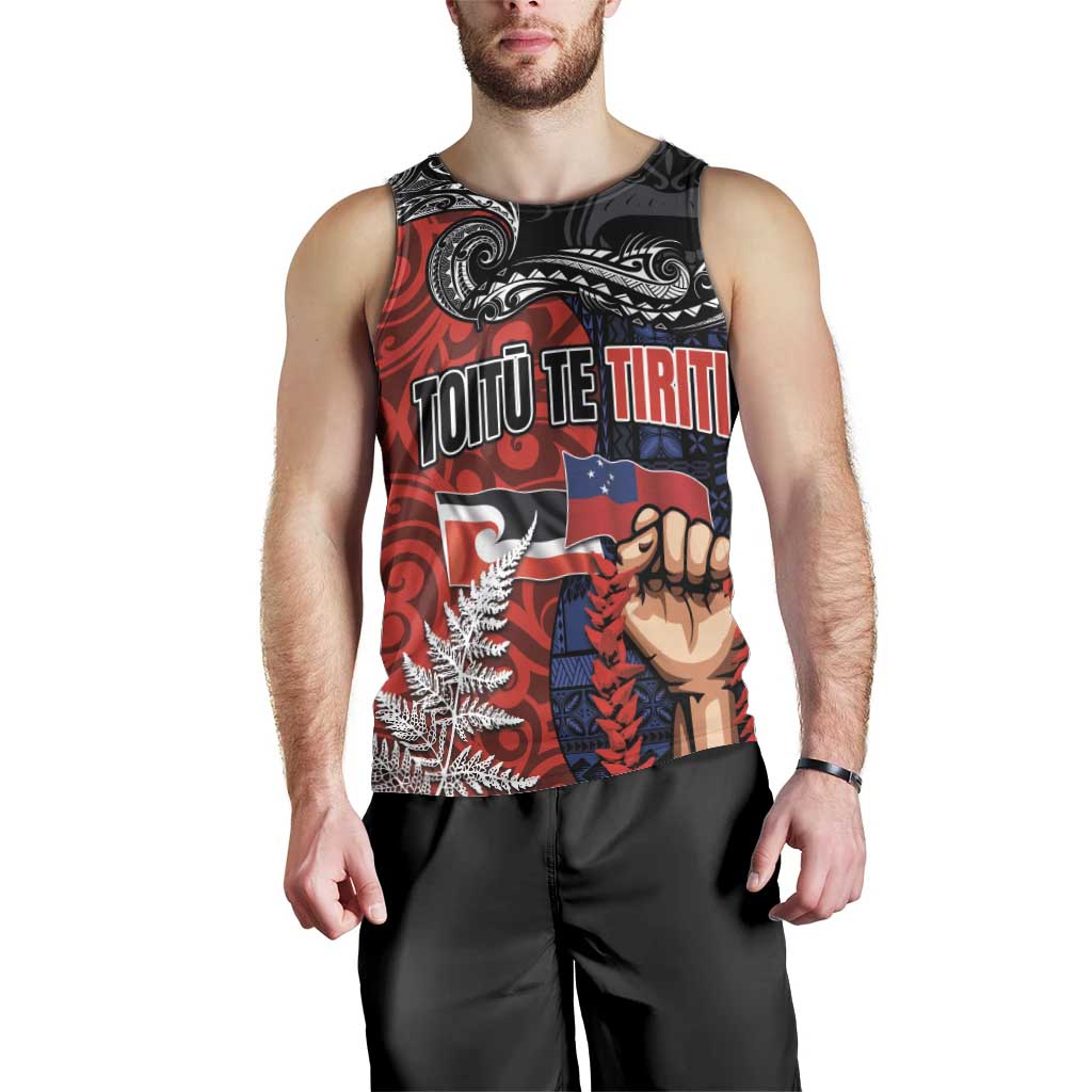 Aotearoa and Samoa Toitu Te Tiriti Men Tank Top Honour the Treaty - Te Tiriti Is Us LT03 - Polynesian Pride