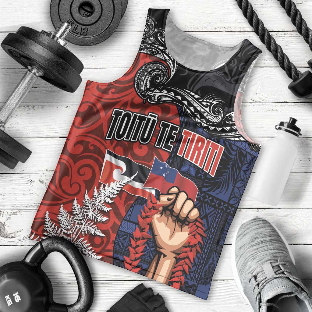 Aotearoa and Samoa Toitu Te Tiriti Men Tank Top Honour the Treaty - Te Tiriti Is Us LT03 - Polynesian Pride