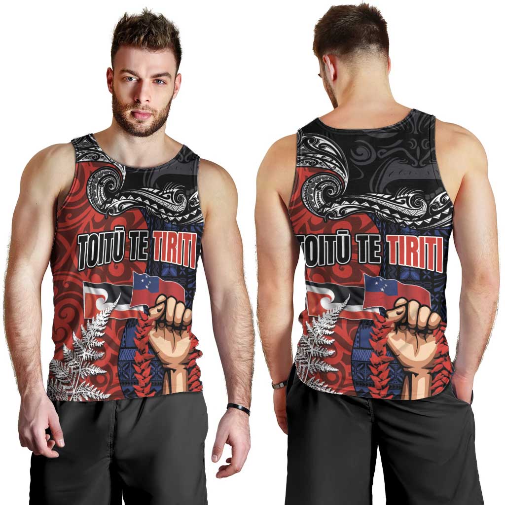 Aotearoa and Samoa Toitu Te Tiriti Men Tank Top Honour the Treaty - Te Tiriti Is Us LT03 - Polynesian Pride