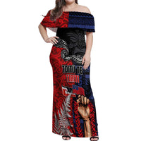 Aotearoa and Samoa Toitu Te Tiriti Off Shoulder Maxi Dress Honour the Treaty - Te Tiriti Is Us LT03 Women Black - Polynesian Pride