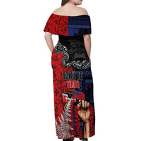Aotearoa and Samoa Toitu Te Tiriti Off Shoulder Maxi Dress Honour the Treaty - Te Tiriti Is Us LT03 - Polynesian Pride