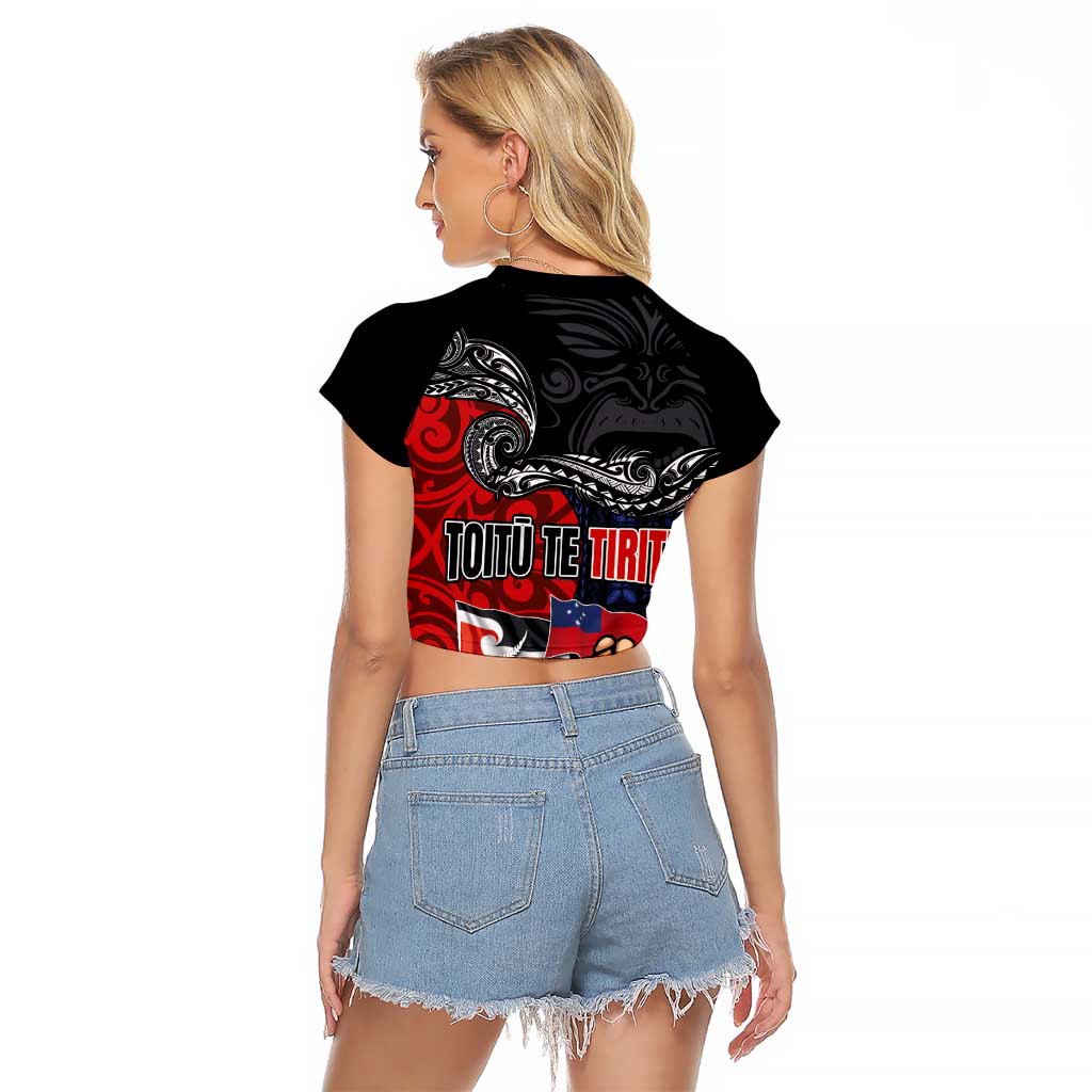 Aotearoa and Samoa Toitu Te Tiriti Raglan Cropped T Shirt Honour the Treaty - Te Tiriti Is Us LT03 - Polynesian Pride