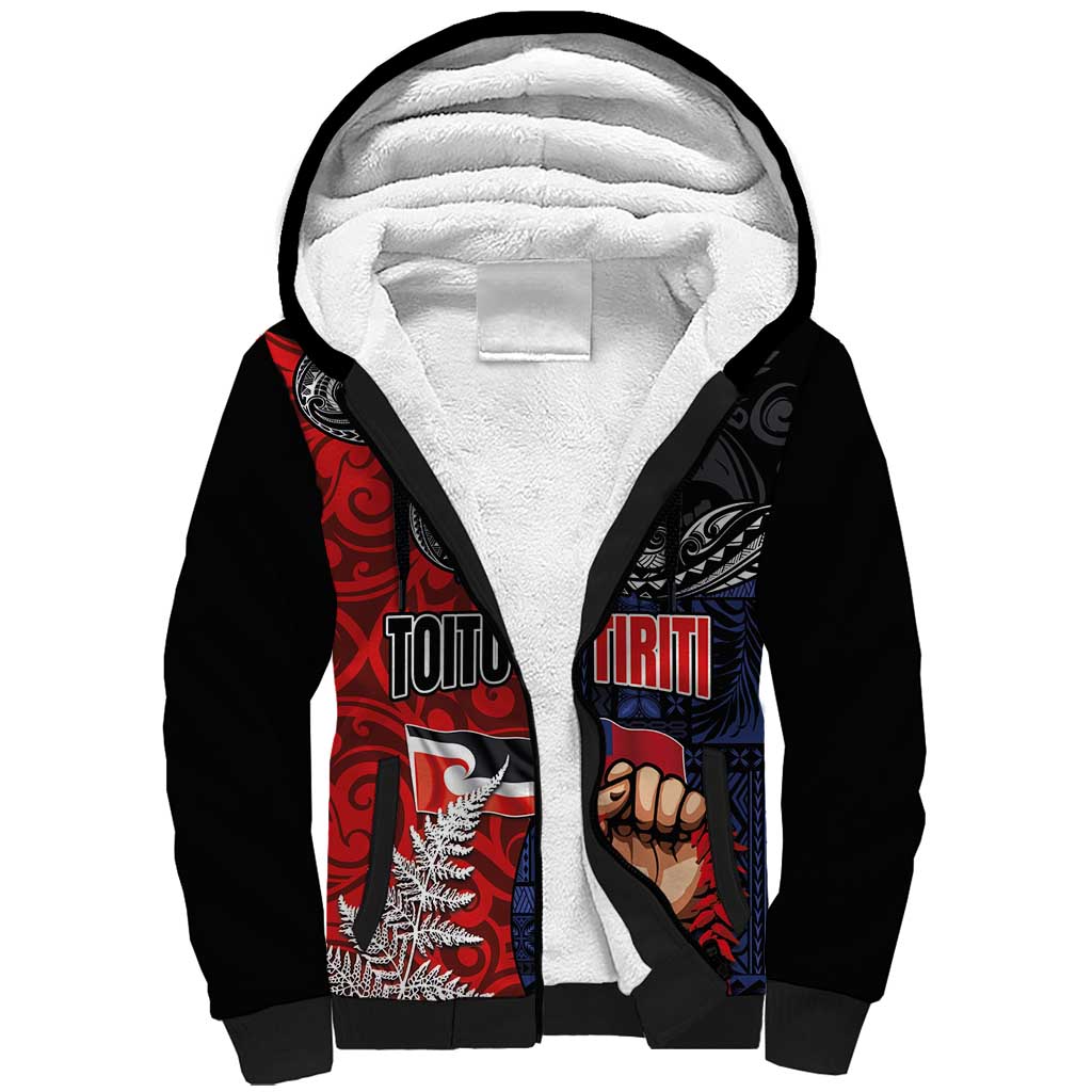 Aotearoa and Samoa Toitu Te Tiriti Sherpa Hoodie Honour the Treaty - Te Tiriti Is Us LT03 Unisex Black - Polynesian Pride