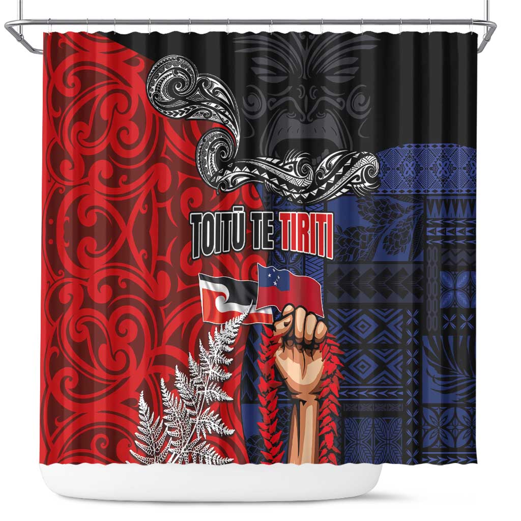 Aotearoa and Samoa Toitu Te Tiriti Shower Curtain Honour the Treaty - Te Tiriti Is Us LT03 Black - Polynesian Pride
