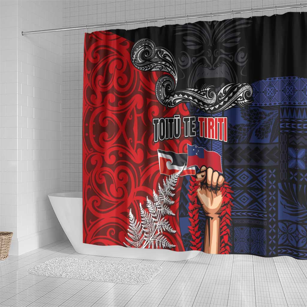 Aotearoa and Samoa Toitu Te Tiriti Shower Curtain Honour the Treaty - Te Tiriti Is Us LT03 - Polynesian Pride