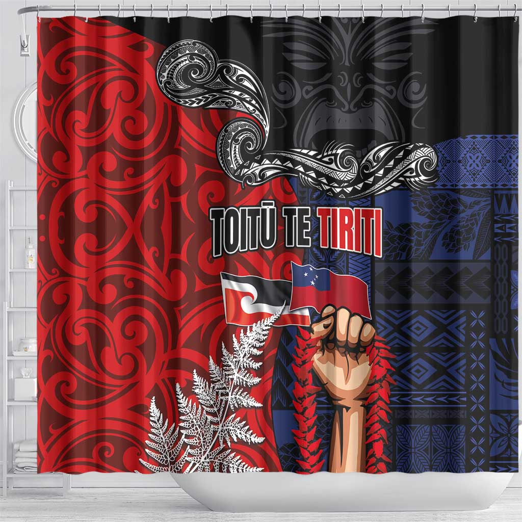 Aotearoa and Samoa Toitu Te Tiriti Shower Curtain Honour the Treaty - Te Tiriti Is Us LT03 - Polynesian Pride