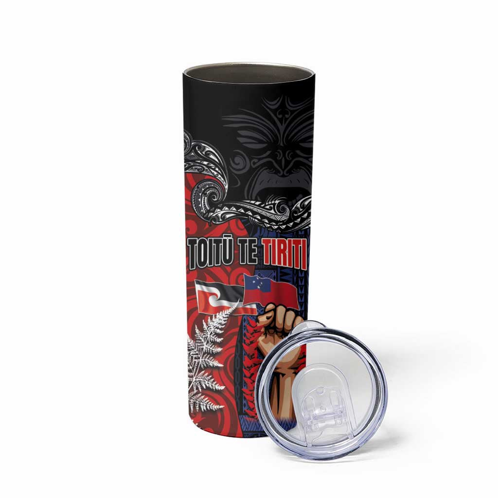 Aotearoa and Samoa Toitu Te Tiriti Skinny Tumbler Honour the Treaty - Te Tiriti Is Us LT03 - Polynesian Pride