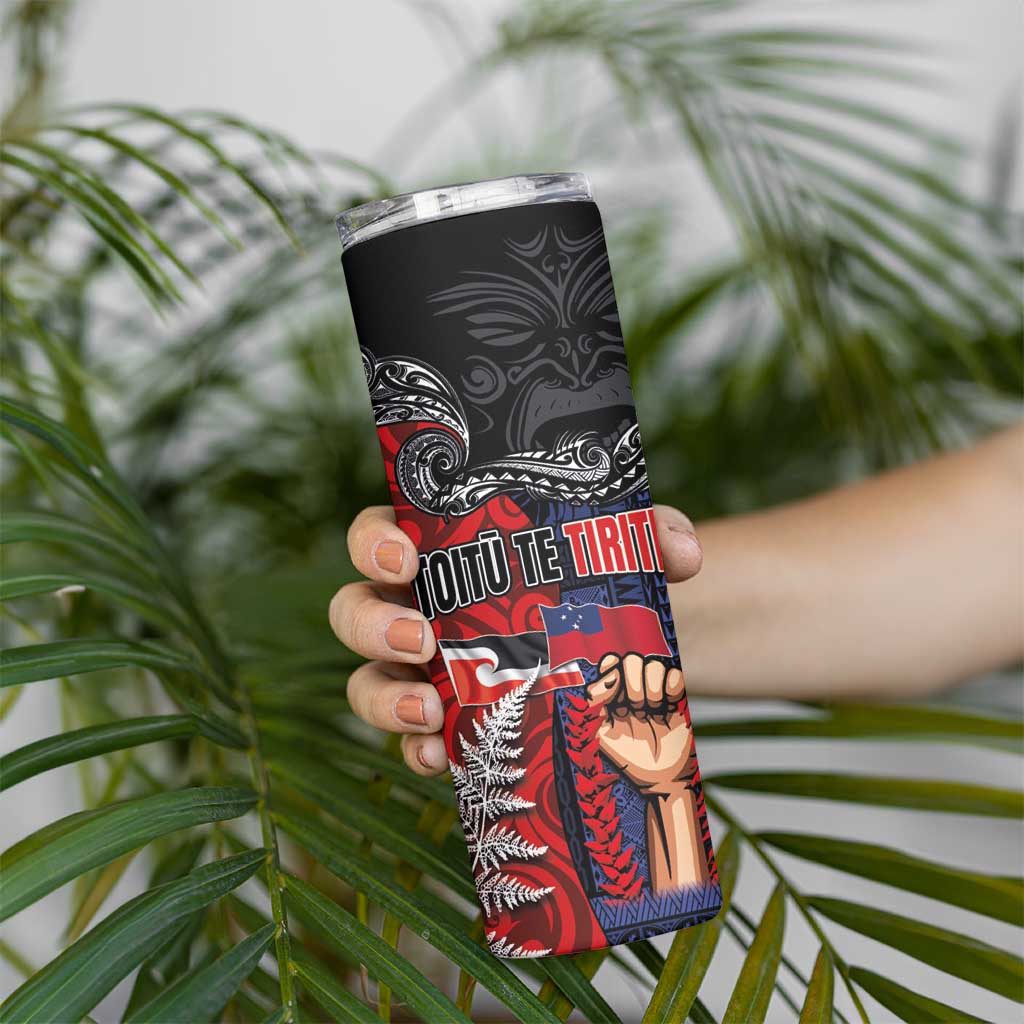 Aotearoa and Samoa Toitu Te Tiriti Skinny Tumbler Honour the Treaty - Te Tiriti Is Us LT03 - Polynesian Pride
