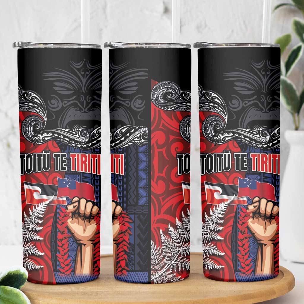 Aotearoa and Samoa Toitu Te Tiriti Skinny Tumbler Honour the Treaty - Te Tiriti Is Us LT03 - Polynesian Pride